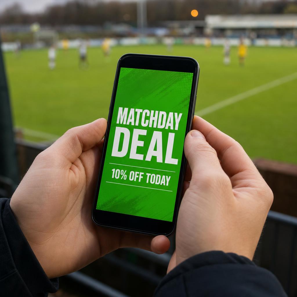 Phone showing a bright green matchday deal pitchside